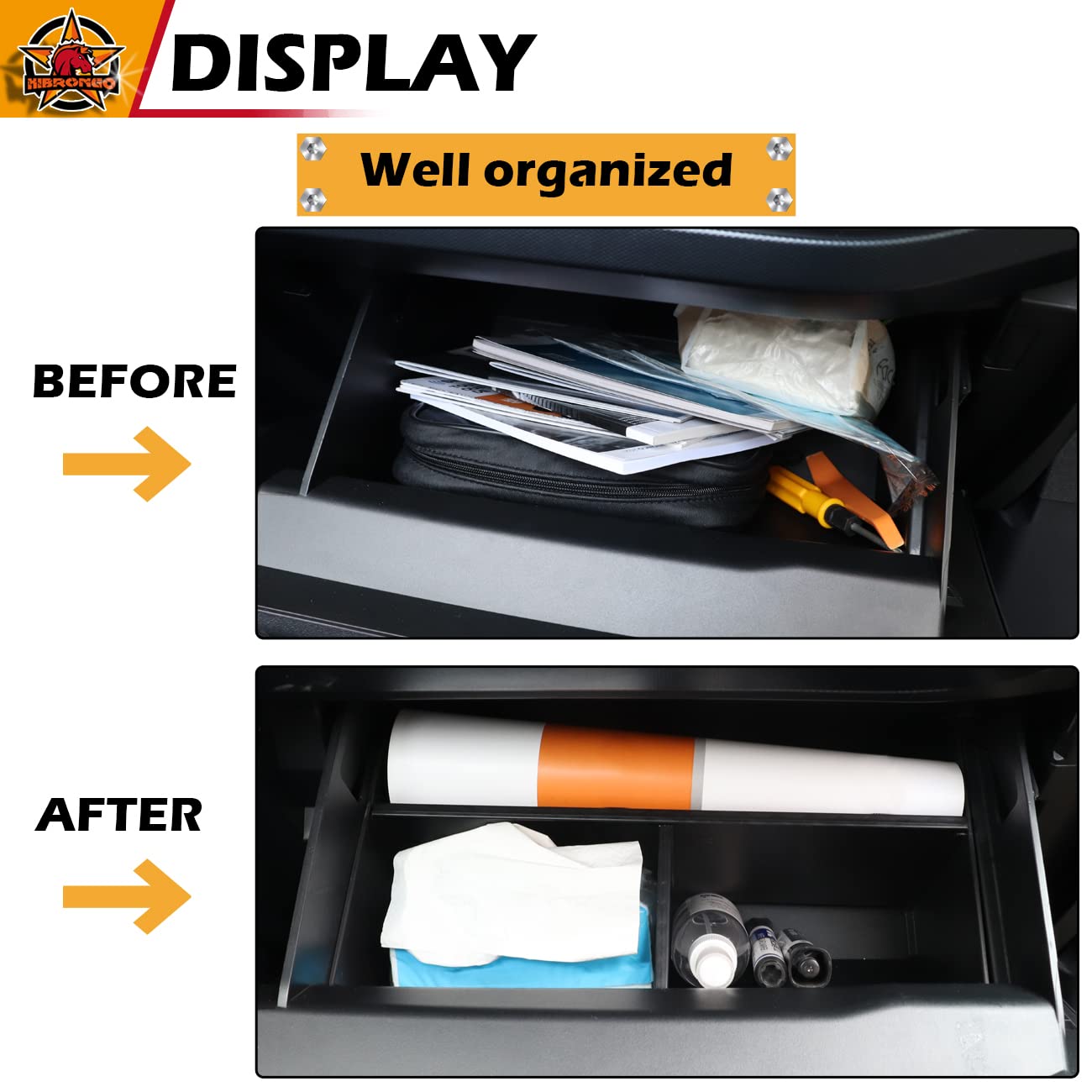 HIBRONGO Glove Box Divider Organizer Compatible With for 2021 2022 Ford Bronco 2 Door 4 Door Interior Accessories Center Console Passenger Side Storage Box Insert Compartment