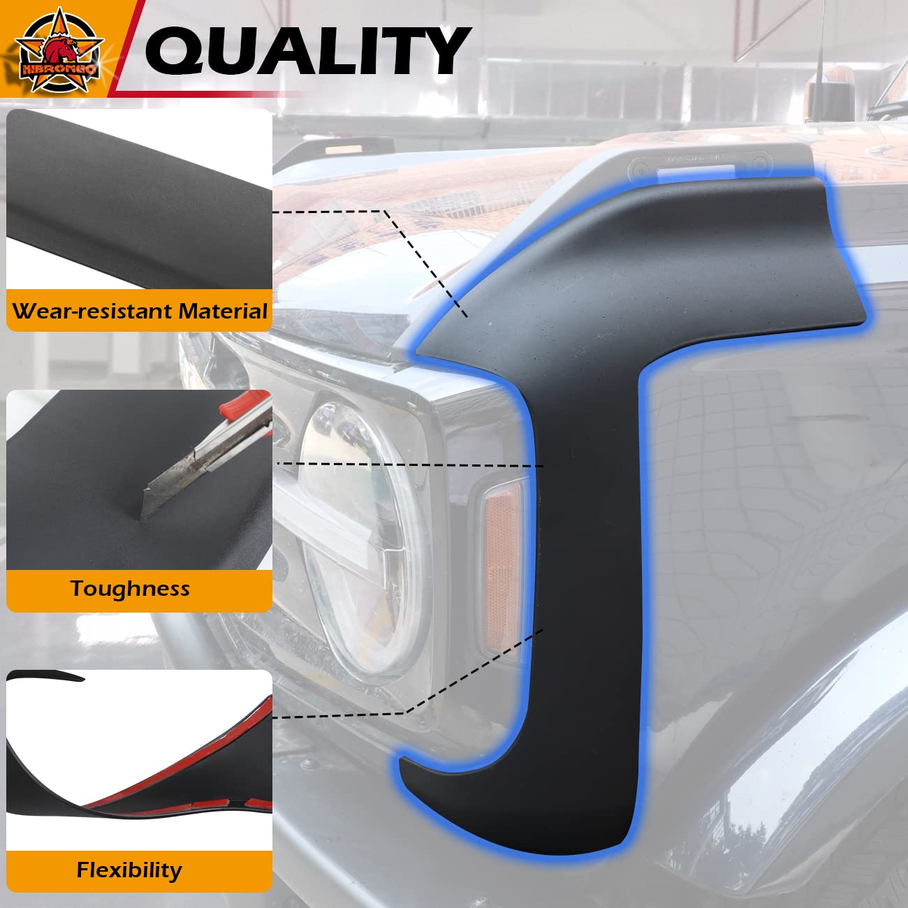 HIBRONGO Corner Edge Guard Cover Compatible with 2021 2022 Ford Bronco 4door 2door Version Trail Armor Protective Accessories for Front and Rear Protector 4PCS Anti-scratch Rubber Sticker Black