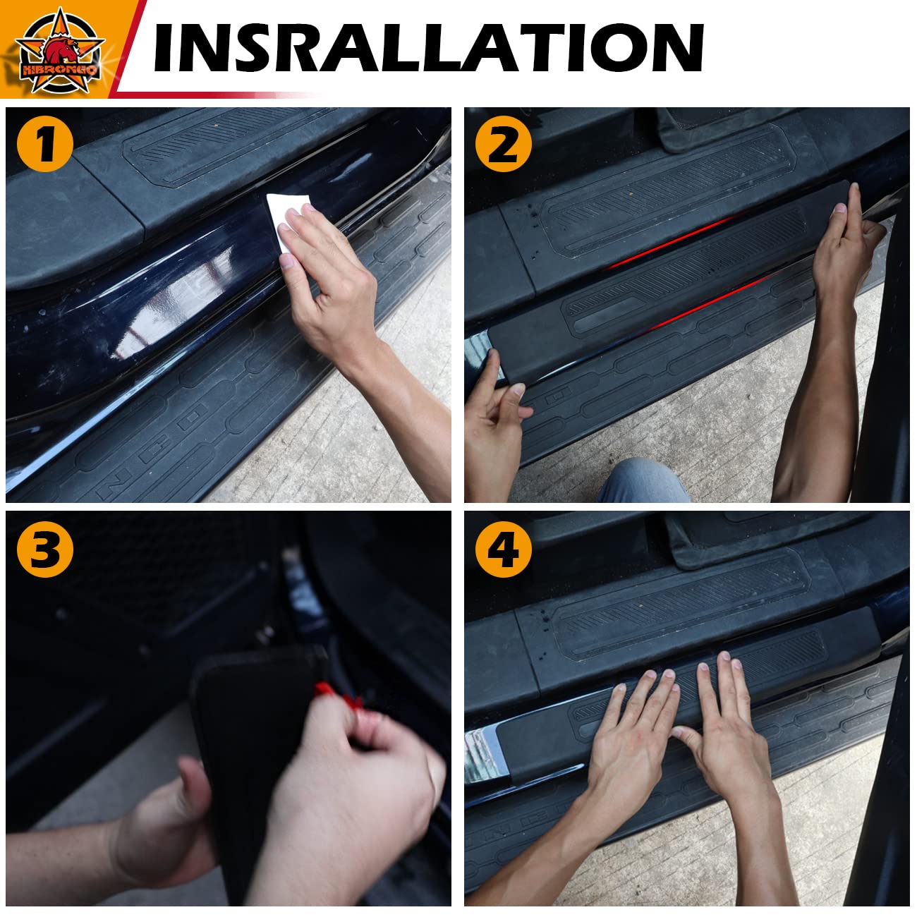 HIBRONGO Door Sill Entry Guard Protector Compatible With for 2021 2022 Bronco 4 Door Version Car Threshold Protection Plate Set Anti-slip Anti-scratch Front Rear Doors Step Rubber Mat Black 4Pcs