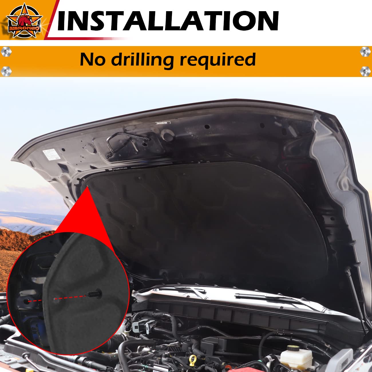 HIBRONGO Sound Deadener Mat Compatible with for 2021 2022 Ford Bronco 2Door 4Door Car Front Hood Sound / Heat Deadening Insulation Muffler Accessories Black