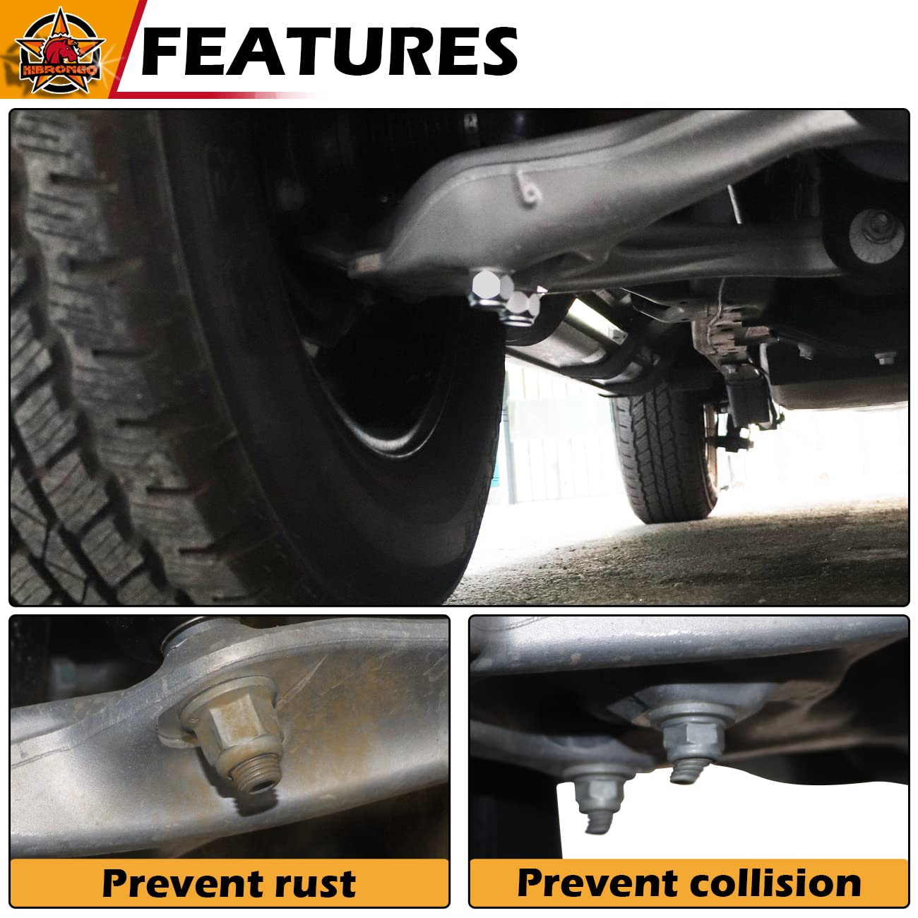 HIBRONGO Suspension Lower Control Arm Bottom Bolt Covers Compatible with for Ford Bronco Accessories 2021 2022 2 door 4 Door Car Chassis Screws Protection Caps 6 Pcs Stainless Steel Cover Silver