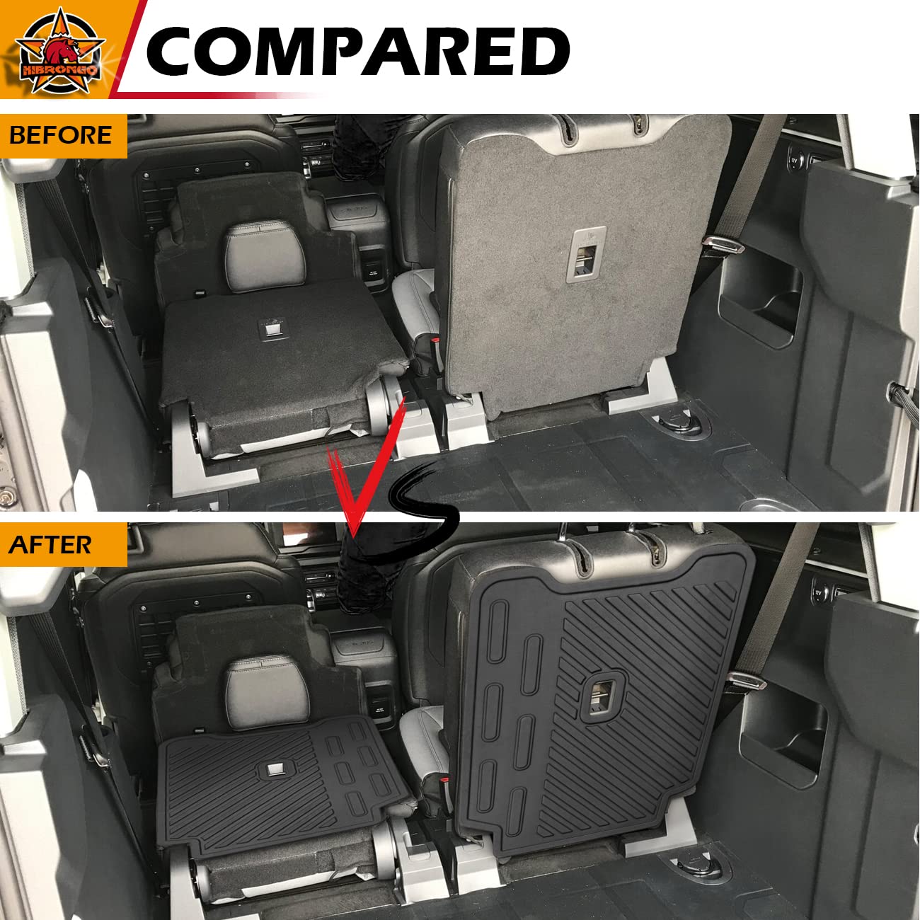 HIBRONGO Rear Seat Back Protector Compatible with for 2021 2022 Ford Bronco 2 Door Accessories Folded Down backrest protector TPE Mat Pads with Back Hook fastener (Not for sport or 4dr version)