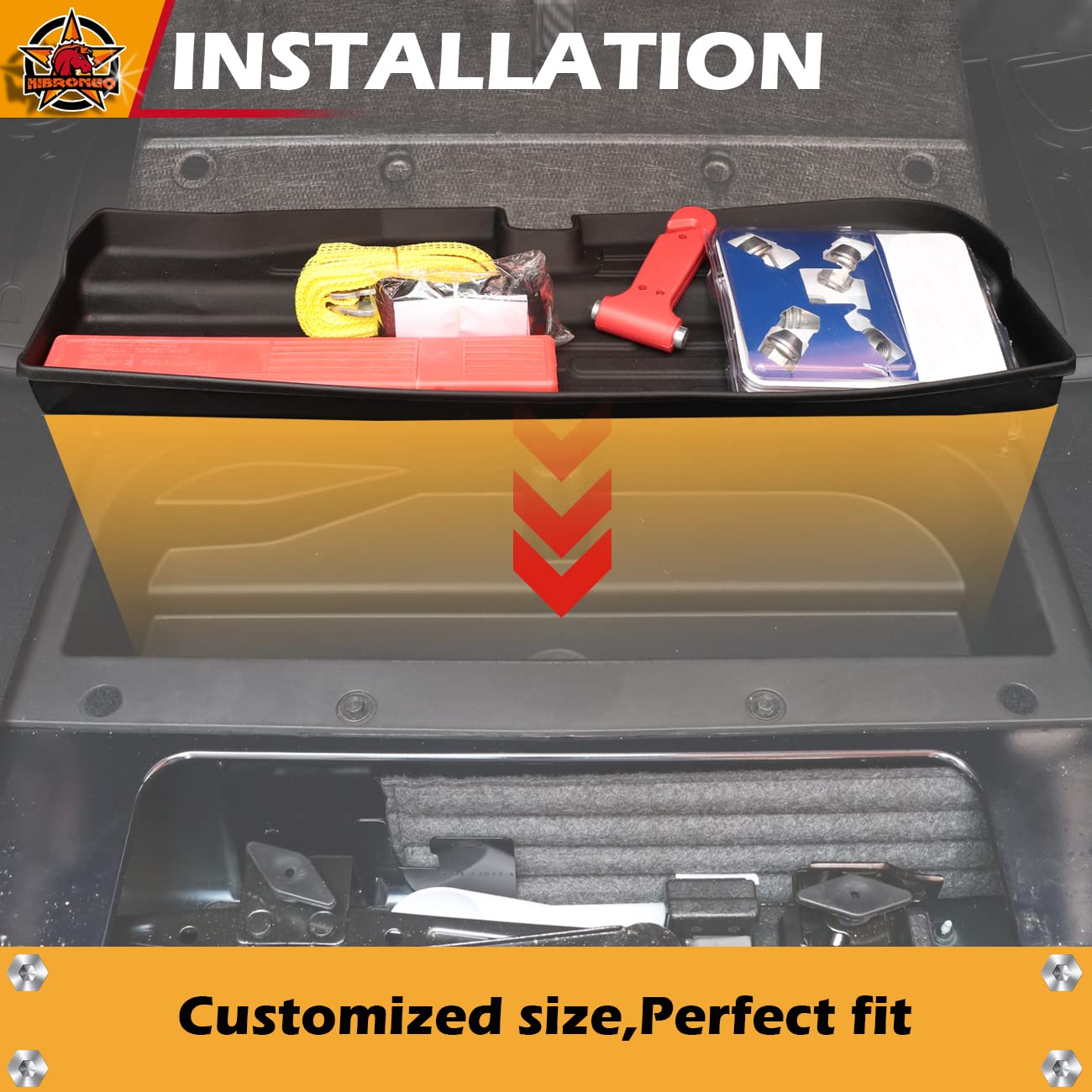 HIBRONGO Trunk Lower Storage Tray Compatible with for 2021 2022 Ford Bronco 2Door 4Door Accessories TPE Cargo Liner Tool Pads Waterproof Customized Fit Cargo Floor Mats