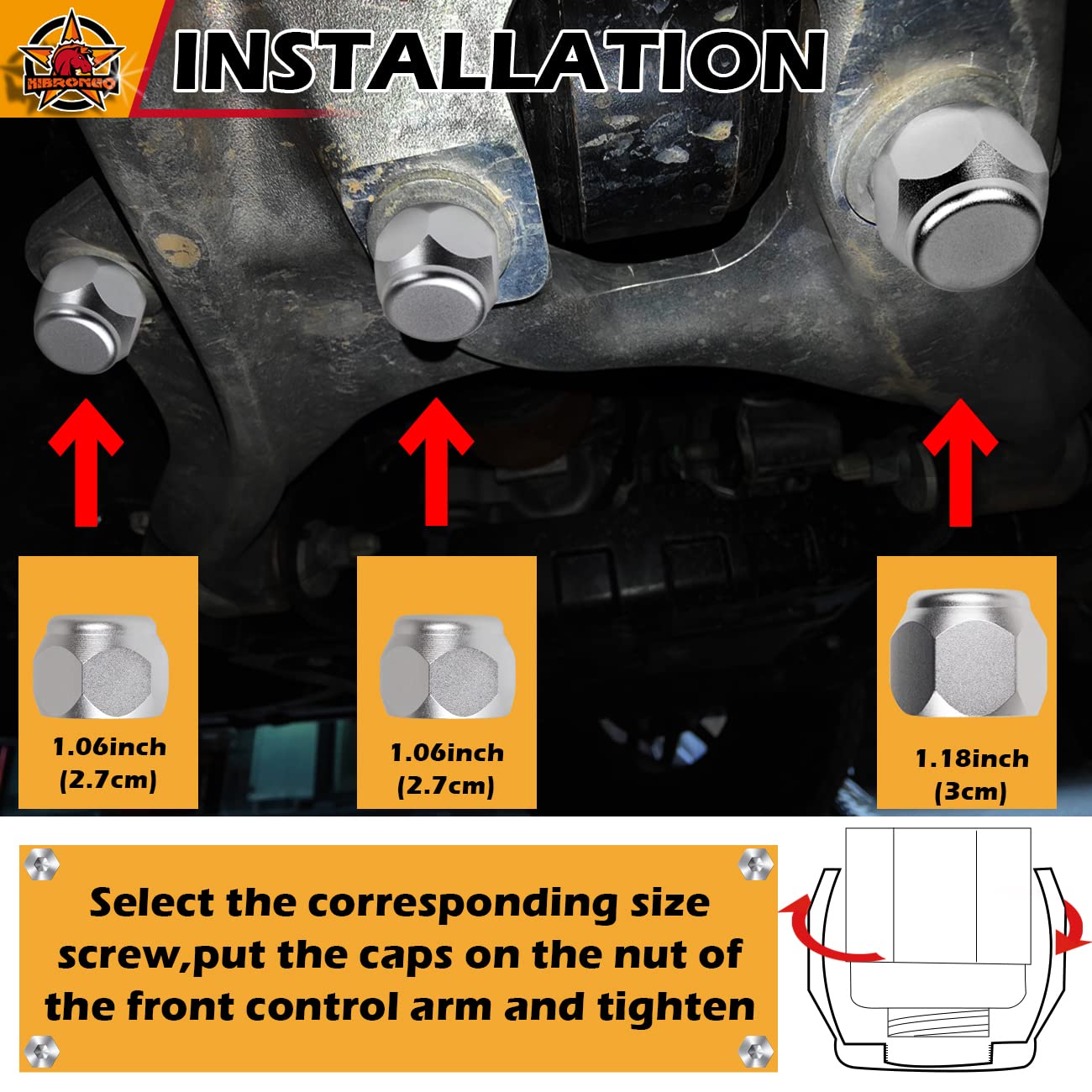 HIBRONGO Suspension Lower Control Arm Bottom Bolt Covers Compatible with for Ford Bronco Accessories 2021 2022 2 door 4 Door Car Chassis Screws Protection Caps 6 Pcs Stainless Steel Cover Silver
