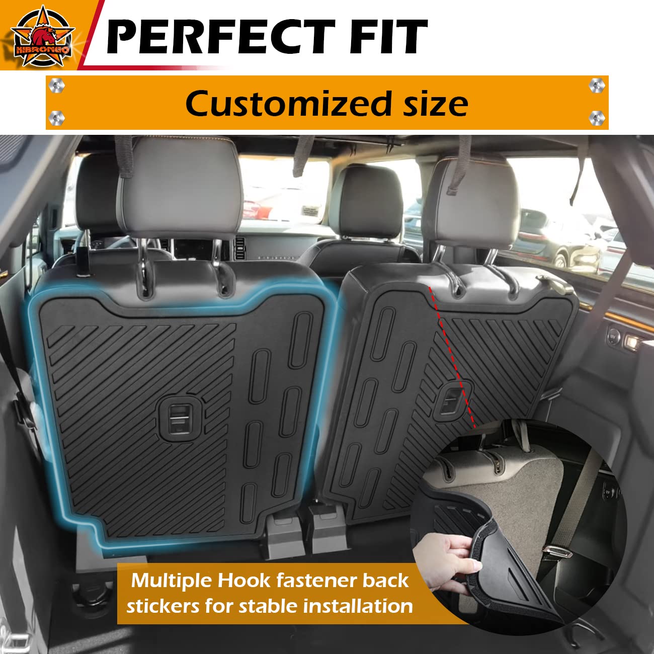 HIBRONGO Rear Seat Back Protector Compatible with for 2021 2022 Ford Bronco 2 Door Accessories Folded Down backrest protector TPE Mat Pads with Back Hook fastener (Not for sport or 4dr version)