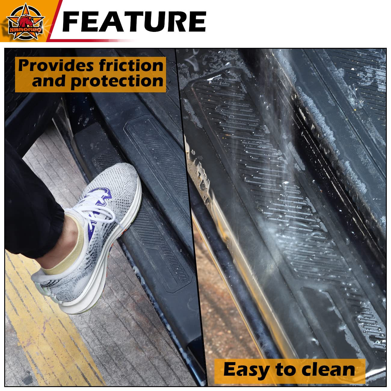 HIBRONGO Door Sill Entry Guard Protector Compatible With for 2021 2022 Bronco 4 Door Version Car Threshold Protection Plate Set Anti-slip Anti-scratch Front Rear Doors Step Rubber Mat Black 4Pcs