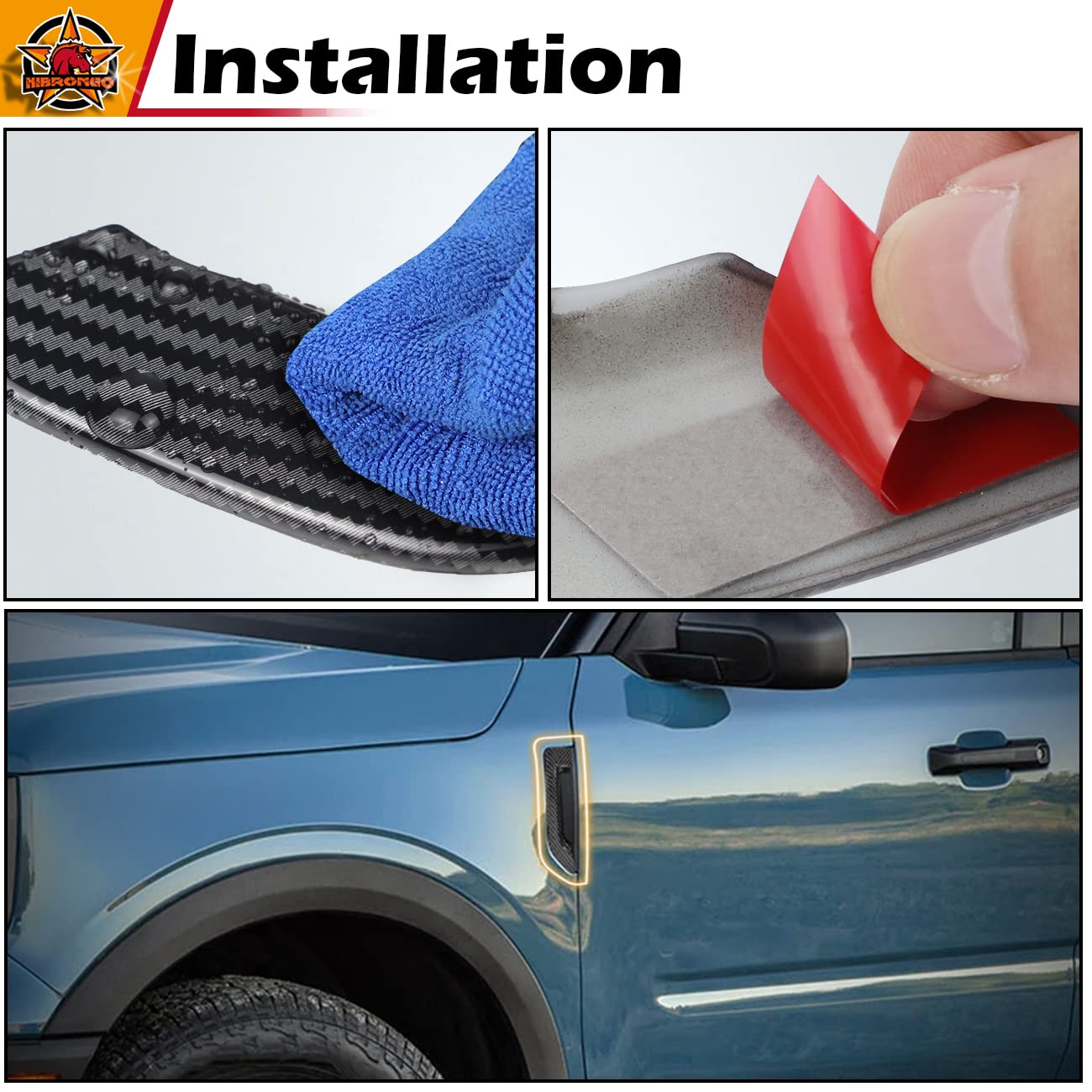 HIBRONGO Side Fender Vents Trim Cover Compatible with 2021 2022 Ford Bronco SPORT Accessories Door Side Marker Decorative Stickers Molding Exterior Carbon Fiber Pattern Decor Kit