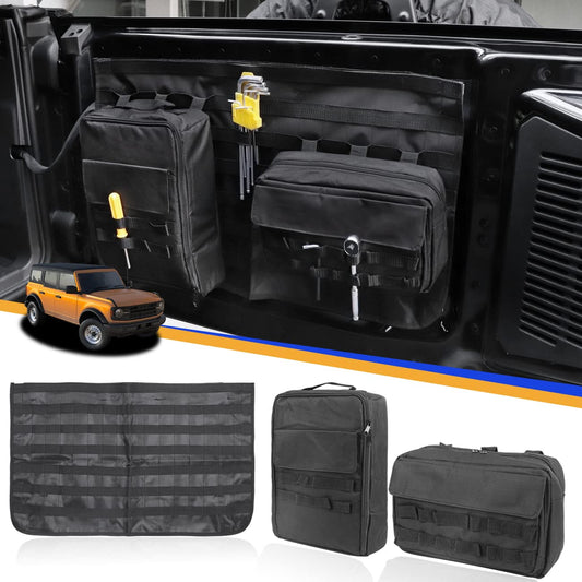 HIBRONGO Tailgate Storage Bag Compatible with 2021 2022 Ford Bronco 2Door 4Door Interior Accessories Cargo Organizer Rear Door MOLLE Panel Pockets Tools Hanger Board